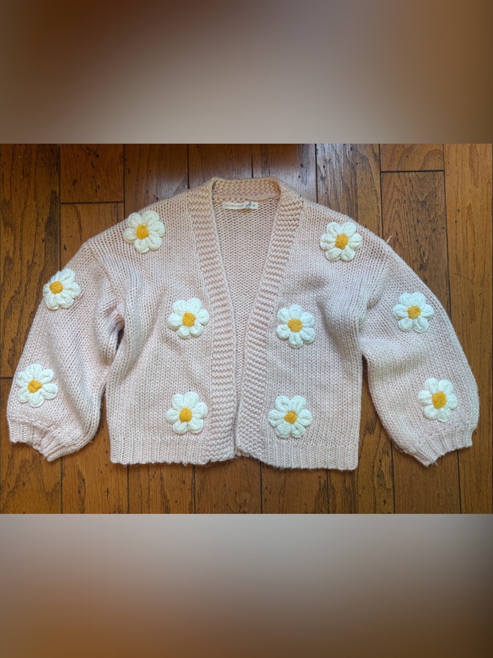 Altar’d State Daisy-Appliqué Pink Knit Cardigan